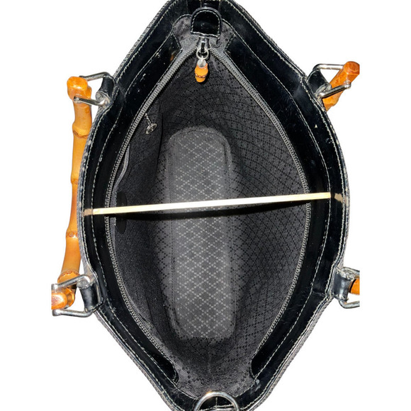 Gucci Black Quilted Bamboo Shoulder Bag 2way Bag with Strap Canvas P.Leather - Picture 8 of 15